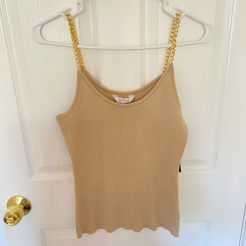 Gold Ribbed Top with gold chains